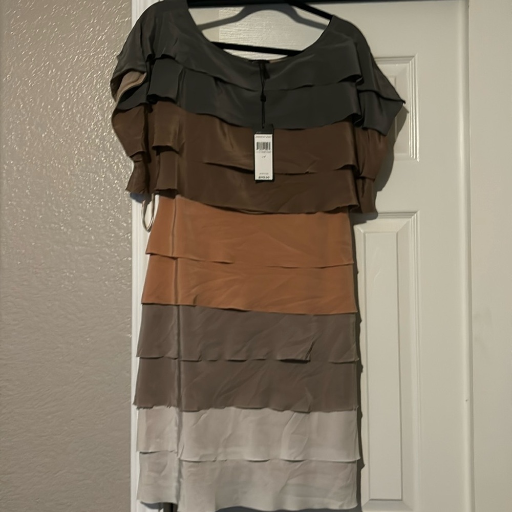 BCBGMaxAzria Tiered Dress | size small | soft neutral pastel colors cascading